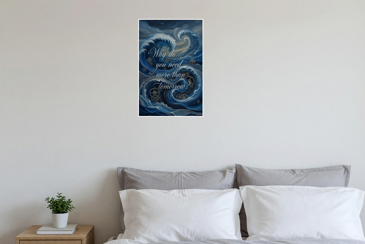 "Why Do You Need More Than Tomorrow?" Abstract Waves Gears Motivational 12x18 US Made Poster